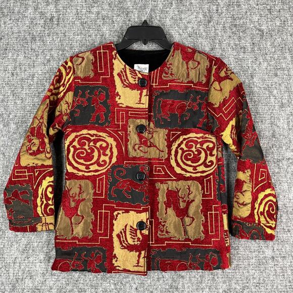 Midnight Velvet Jacket Womens Small Astrology Signs Zodiac Asian Animals Red - Picture 1 of 10